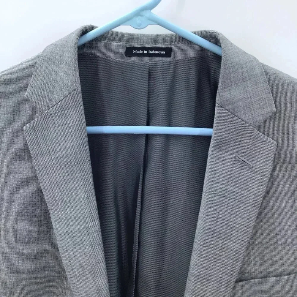 Men's Egara Suit Blazer 42 R Slim Fit 100% Wool Heather Gray Lined Vented